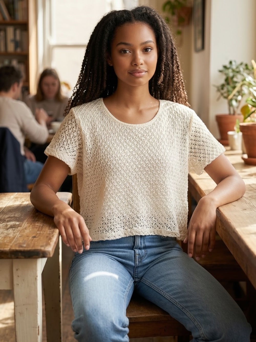 Freestyle Ivory Open-Knit Boxy Crop Top